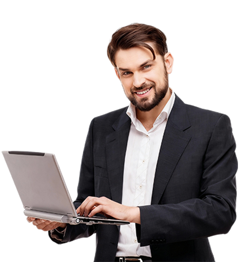 PMP student holding a laptop