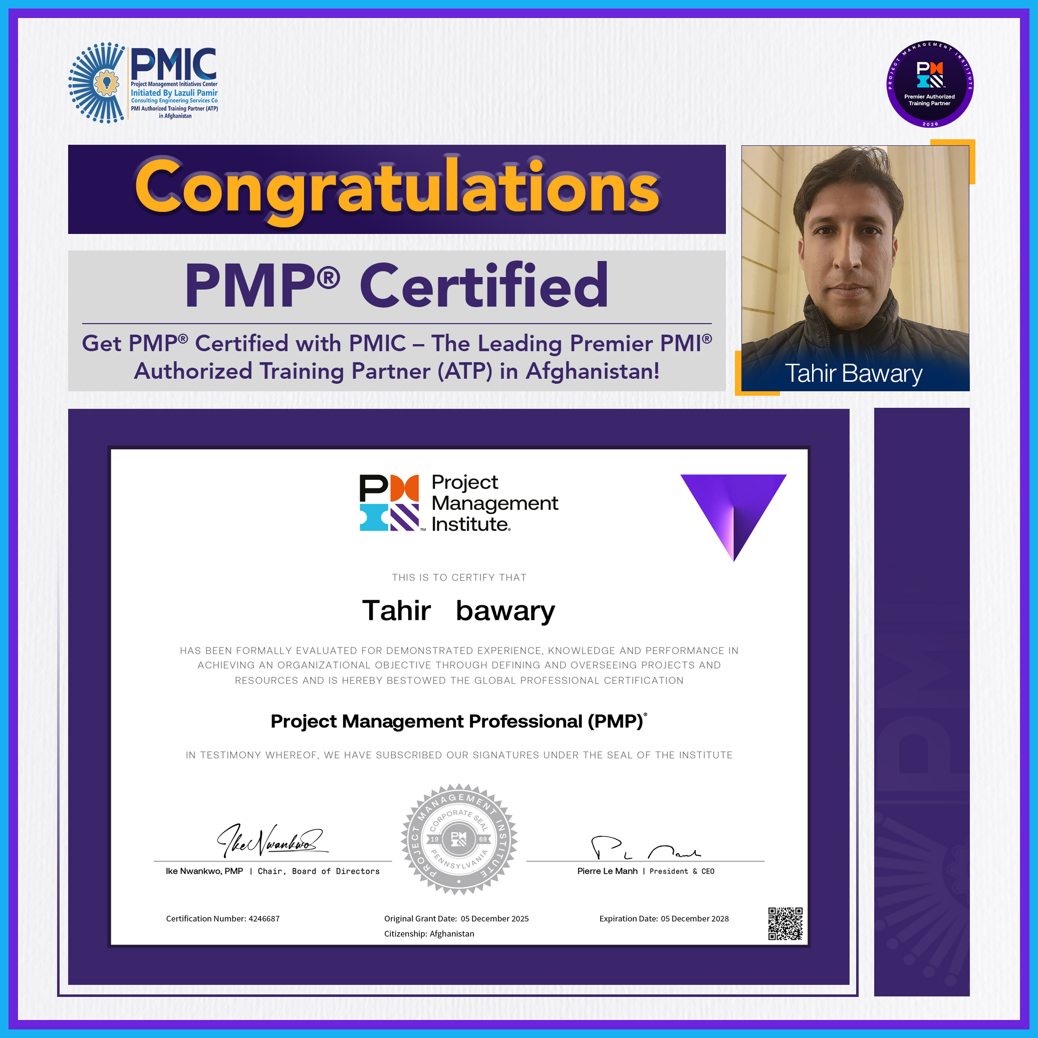 Congratulations to Mr. Tahir Bawary — Newly PMP® C...