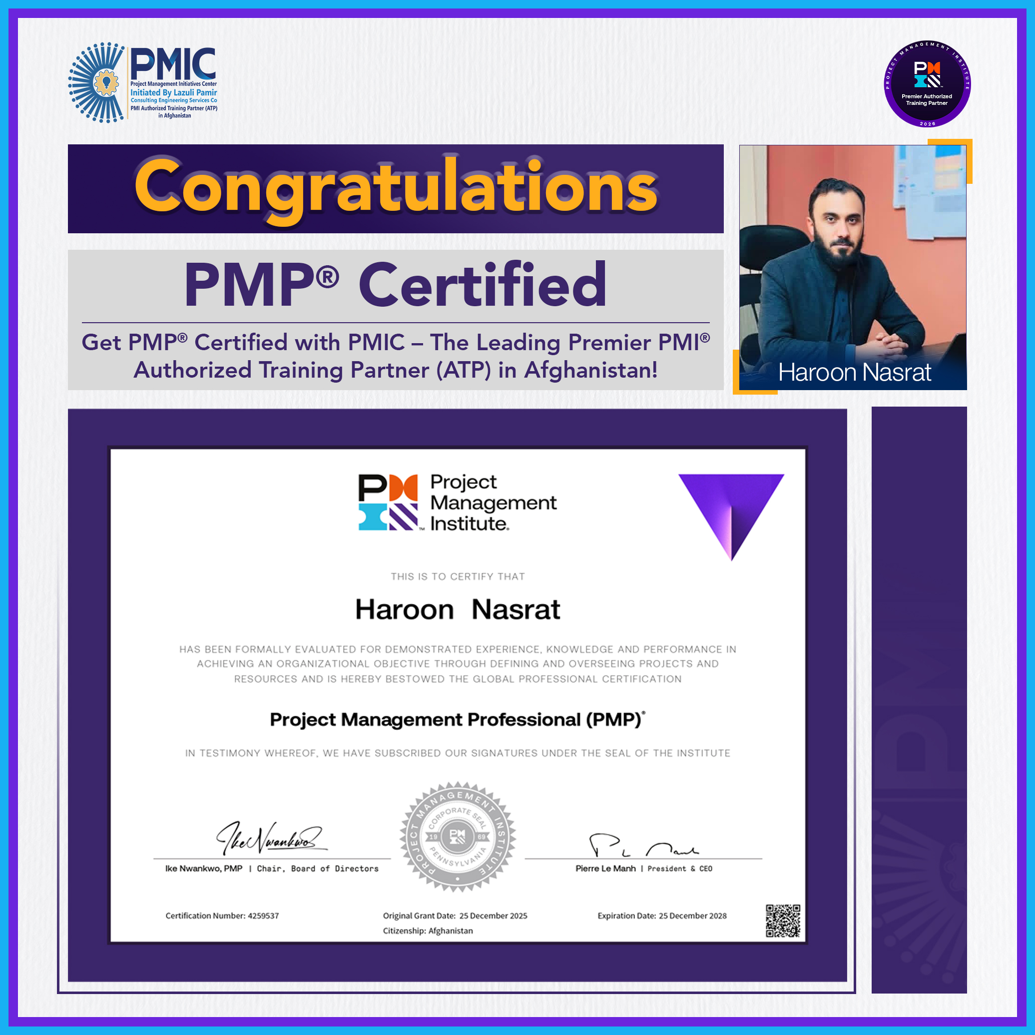 PMIC Proudly Celebrates Another PMP® Success!