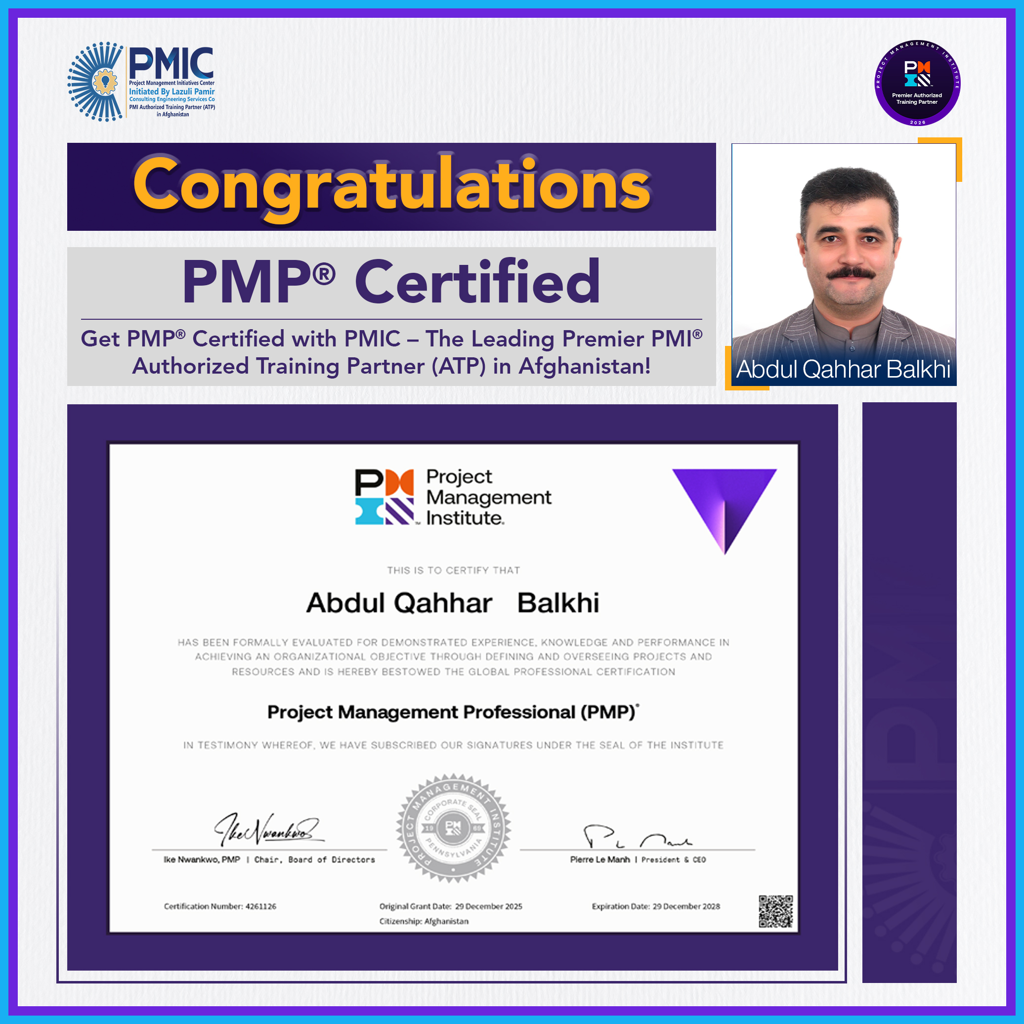 PMIC Proudly Celebrates Yet Another PMP® Success!