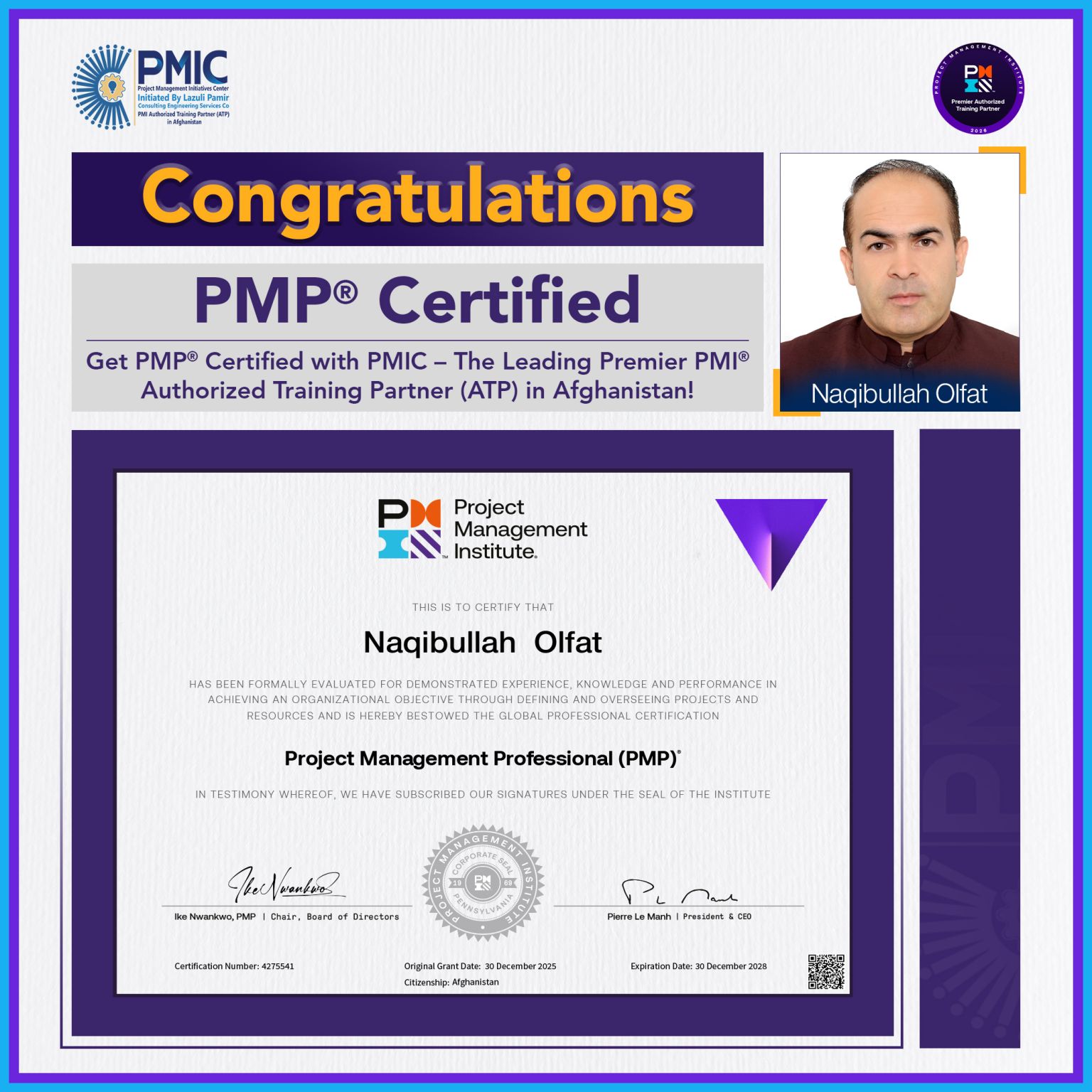 PMIC Proud! Another Success Story! Mr. Naqibullah ...