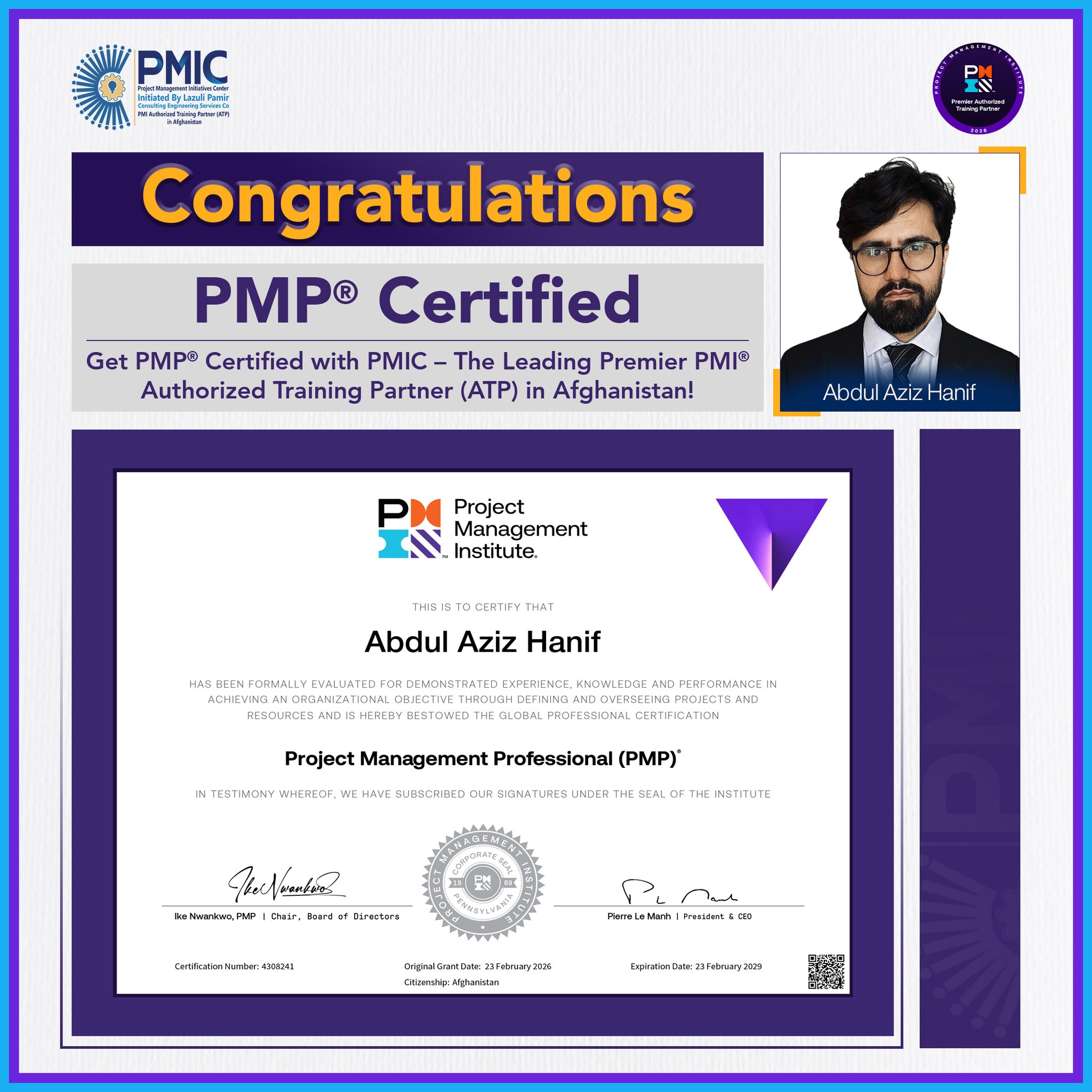 Mr. Abdul Aziz Hanif Earns PMP® Certification – PM...